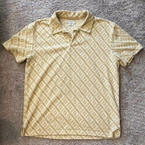 Urban Outfitters Men's Beige Patterned Polo Shirt